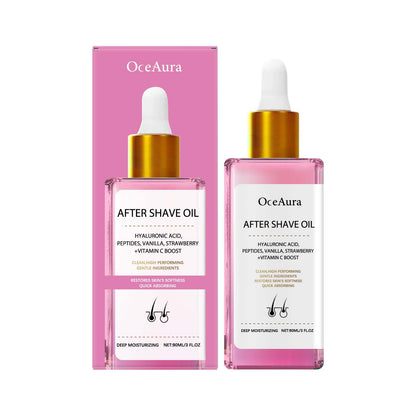 OCEAURA Strawberry-flavored hair removal and Shaving care essential oil, with its gentle ingredients, moisturizes, nourishes and soothes the ooth skin
