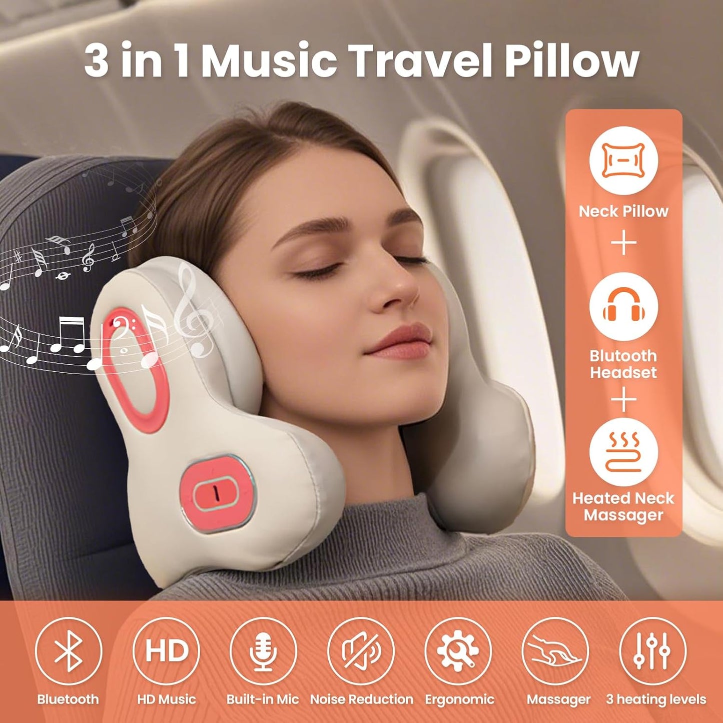 RelaxBeats™ - Memory Foam Travel Pillow & Massager