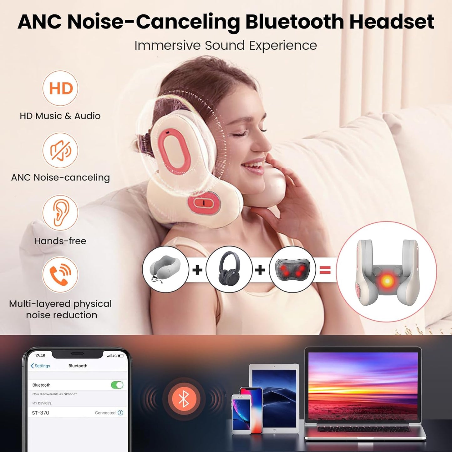 RelaxBeats™ - Memory Foam Travel Pillow & Massager