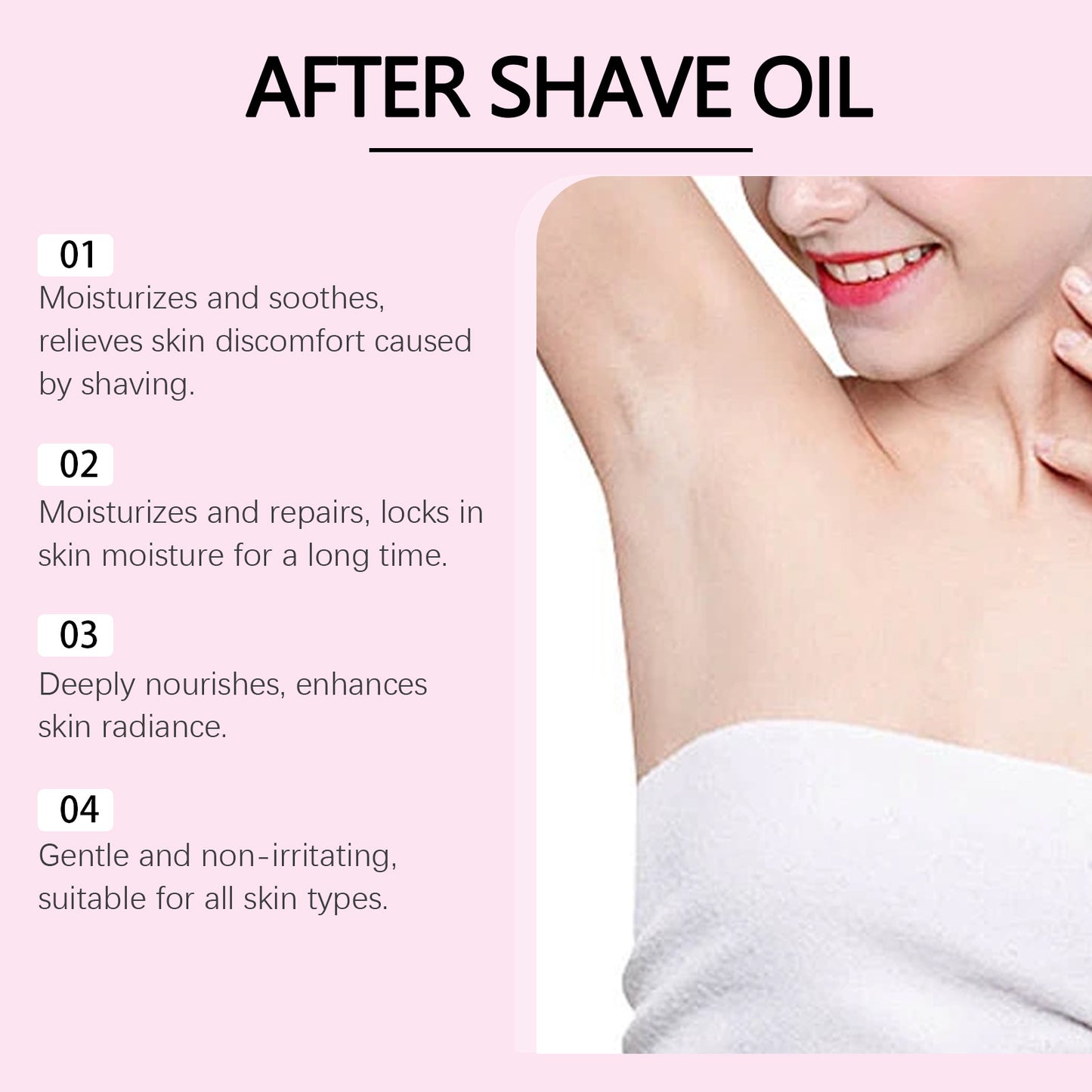 OCEAURA Strawberry-flavored hair removal and Shaving care essential oil, with its gentle ingredients, moisturizes, nourishes and soothes the ooth skin