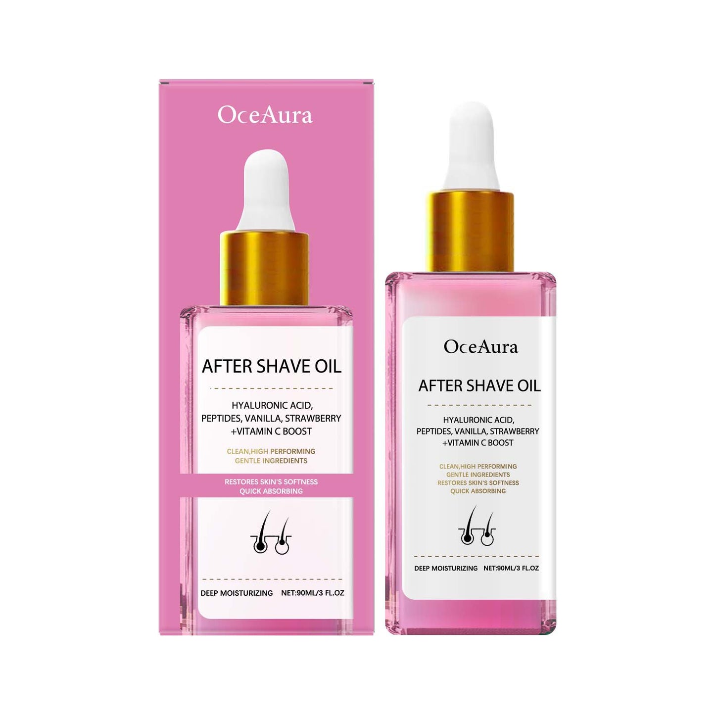 OCEAURA Strawberry-flavored hair removal and Shaving care essential oil, with its gentle ingredients, moisturizes, nourishes and soothes the ooth skin
